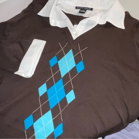 NWT Scott Taylor Woman's Layered Blouse Sweater Brown Blue Size 1X - Picture 1 of 8
